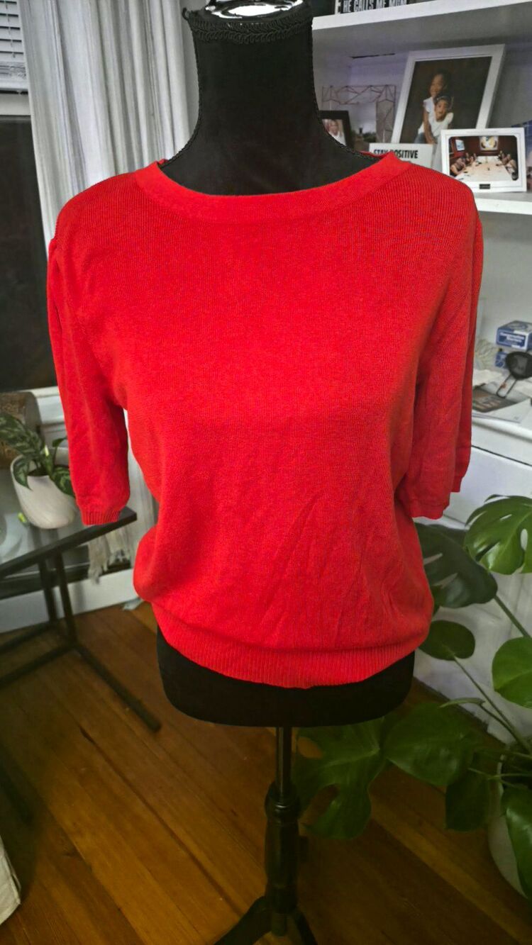 NewChadwicks Women’s Red Solid Knit Crew Neck 3/4 Sleeve Pullover Sweater Size S